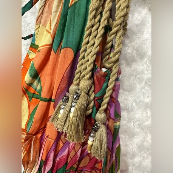 True Destination Women's XS V neck Tropical Leaf Print Midi Sundress - Picture 9 of 10